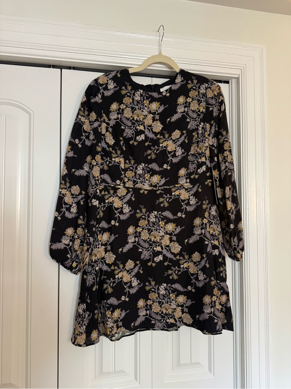 Tuckernuck Black Long-Sleeve Floral Mini Dress with Yellow Accents
